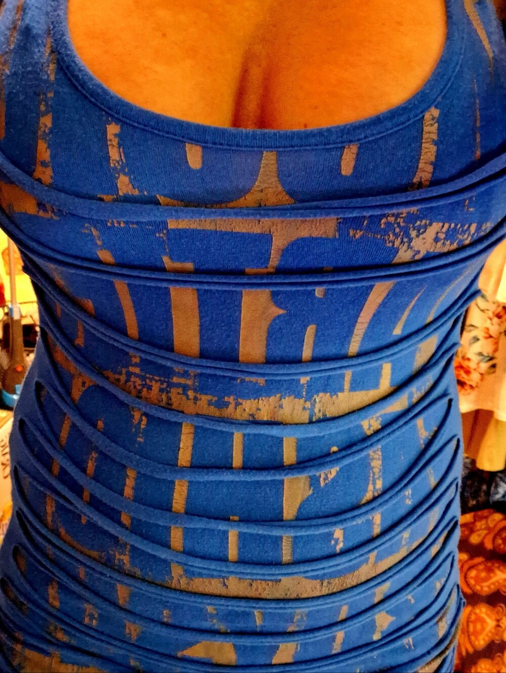 Blue Women’s Textured Tank Ft. Metallic Underlay